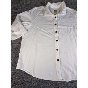 Pulp Shirt Womens 2XL White Denim Lyocell Round Hem Cuffed Sleeve Button Up